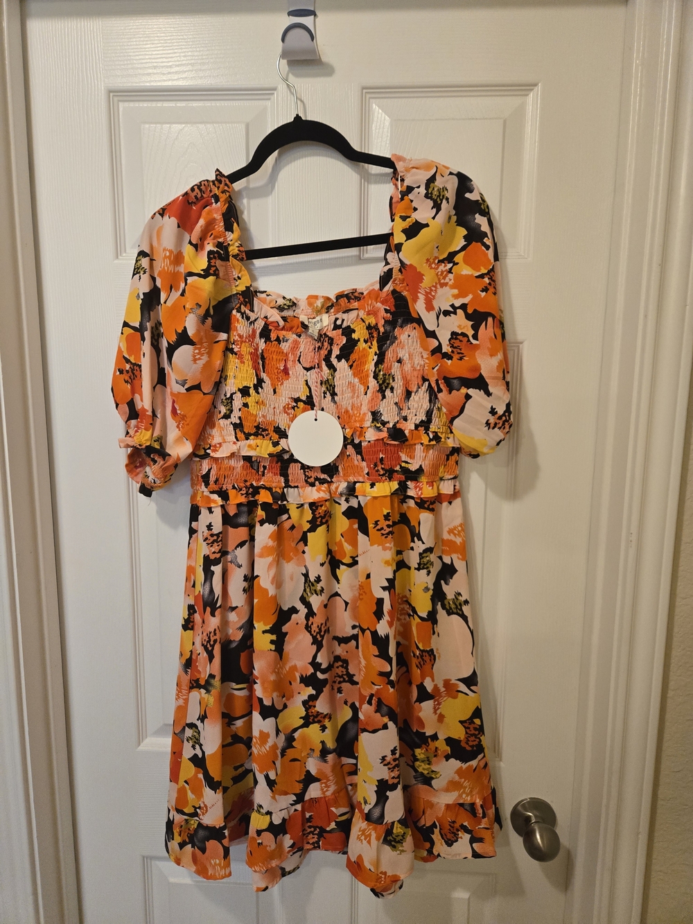 Umgee Floral Mini Dress in Orange, Yellow, Black and Pink